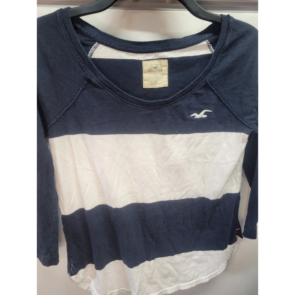 Y2K Hollister Striped 3/4 Sleeve Casual Top Women's Size S Navy White